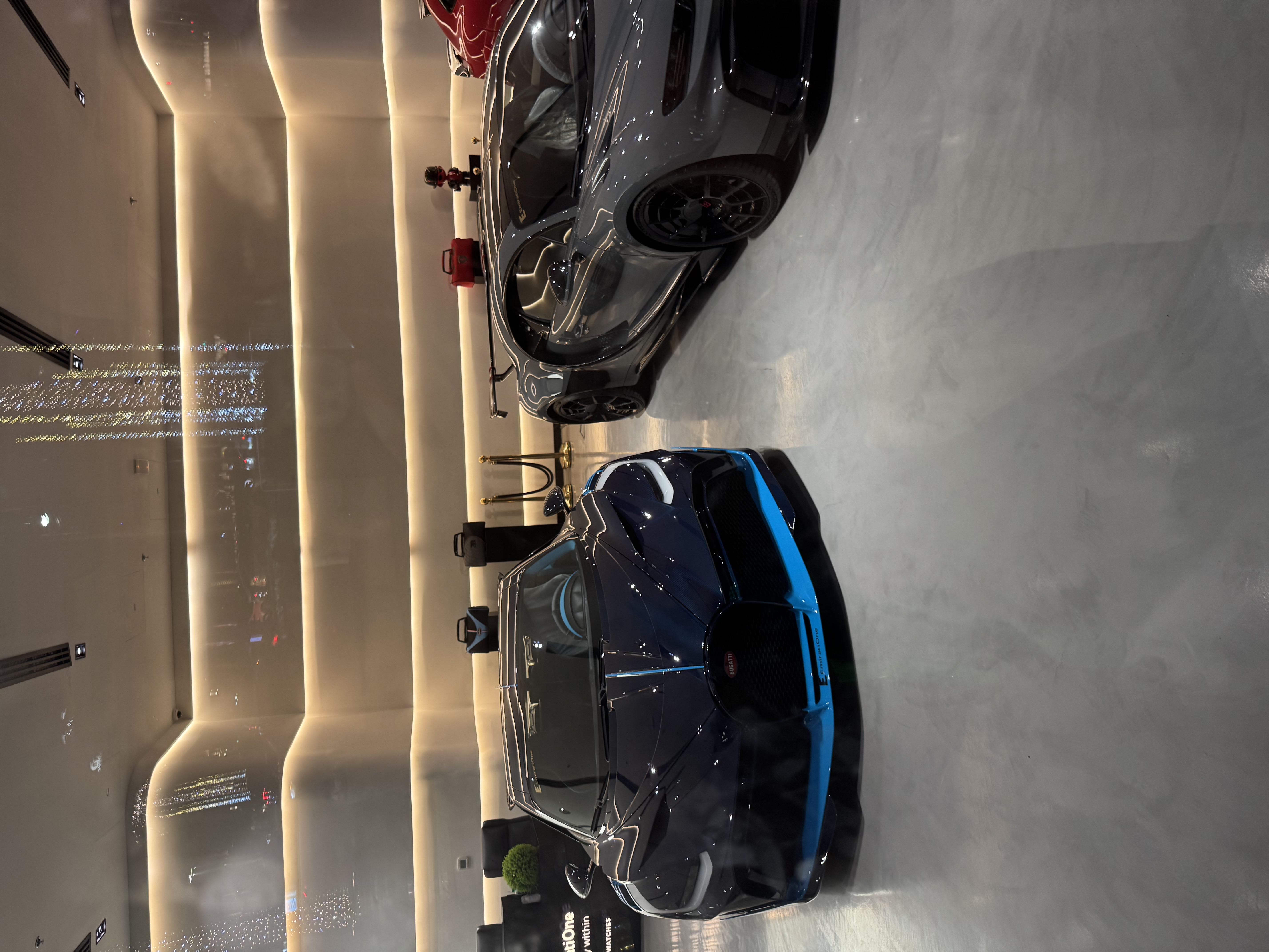 Supercars in a showroom